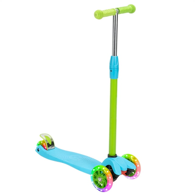 Private Jungle Micro Scooter for Kids 3-12, Mini Sport Scooter with 3 Flashing PU Wheels,Adjustable Height,Aluminum-Alloy Frame,Toddler Scooter for Boys/Girls,Green and Blue