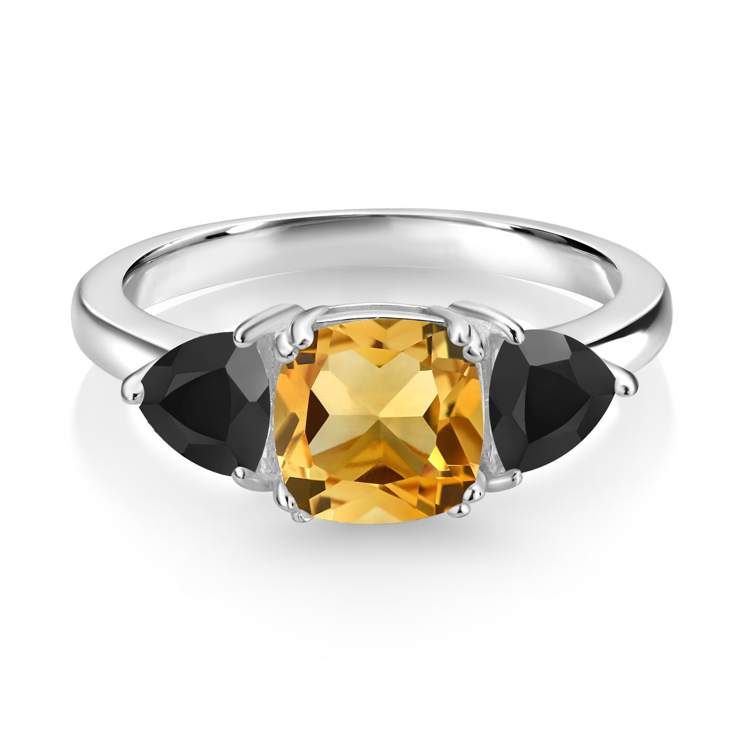 Gem Stone King 925 Sterling Silver Yellow Citrine and Black Onyx 3 Stone Engagement Ring for Women (2.12 Cttw, Gemstone November Birthstone, Available in Size 5, 6, 7, 8, 9)