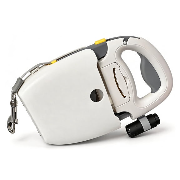 Peterest 4-in-1 Retractable Dog Leash with Light & Poop Bag Holder, 16ft Tape with Built-in Scooper for Small to Medium Dogs (Scoopleash, White)