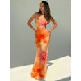 thumbnail image 2 of Orange Hawaiian Floral Print Backless Maxi Dress For Women, Summer Beach Resort Wear, 2 of 8