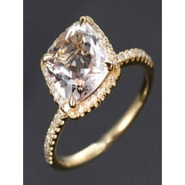 1.50 Carat Cushion Cut Peach Pink Morganite and Diamond Halo Engagement Ring in 10k Yellow Gold for Women on Sale