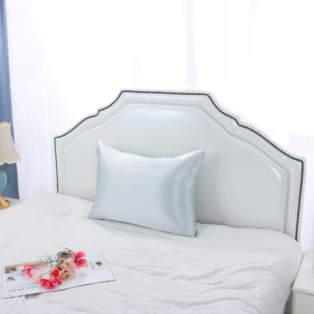 Unique Bargains 1 Piece 100% Silk Pillowcase Silver Gray Queen
