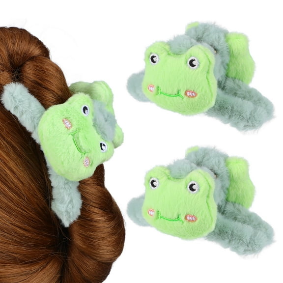 GOOHOCHY 2 Pcs Frog Clip Fuzzy Claw Hair Accessories Cute Clips