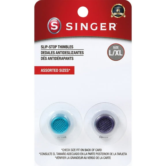 SINGER Slip Stop Thimbles, Size Large and X Large, Metallic Blue and Purple - Set of 2
