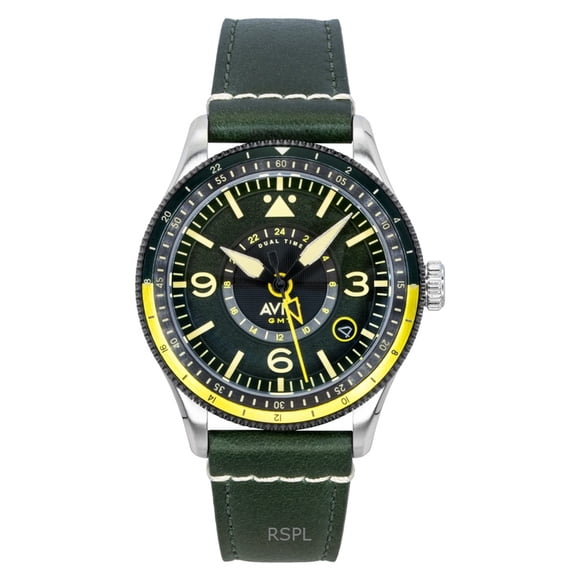 AVI-8 Flyboy Airmaster GMT Fuselage Green Leather Strap Green Dial Automatic AV-4128-03 Men's Watch