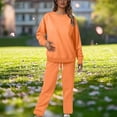 thumbnail image 2 of YOIAVAIOY Women Solid Casual Tracksuit Drawstring Waist Pants and Crew Neck Sweatshirt Matching Set 2 Piece Athletic Gym Sweat Suit Orange L, 2 of 7