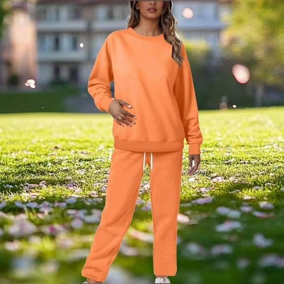 Sweatsuits for Women 2 Piece Lounge Sets Long Sleeve Crewneck Sweatshirts High Waist Elastic Drawstring Sweatpants