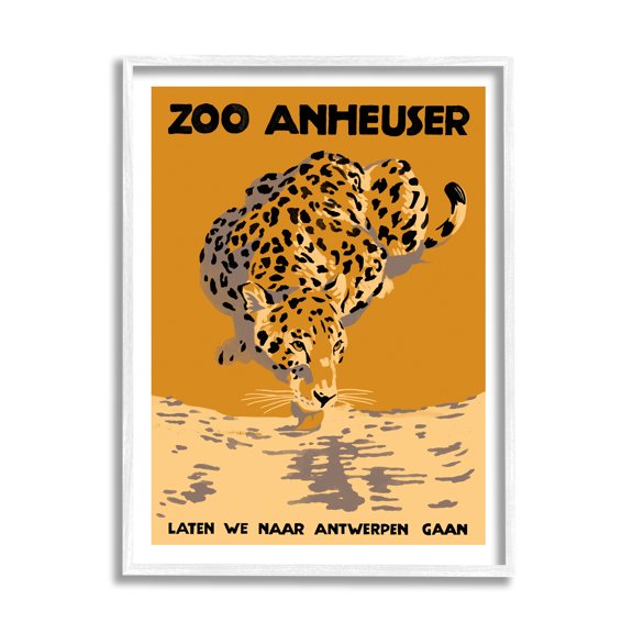 Stupell Industries Vintage European Zoo Advertisement Orange Panther Spotted Feline, 16 x 20,Design by Jacob Green