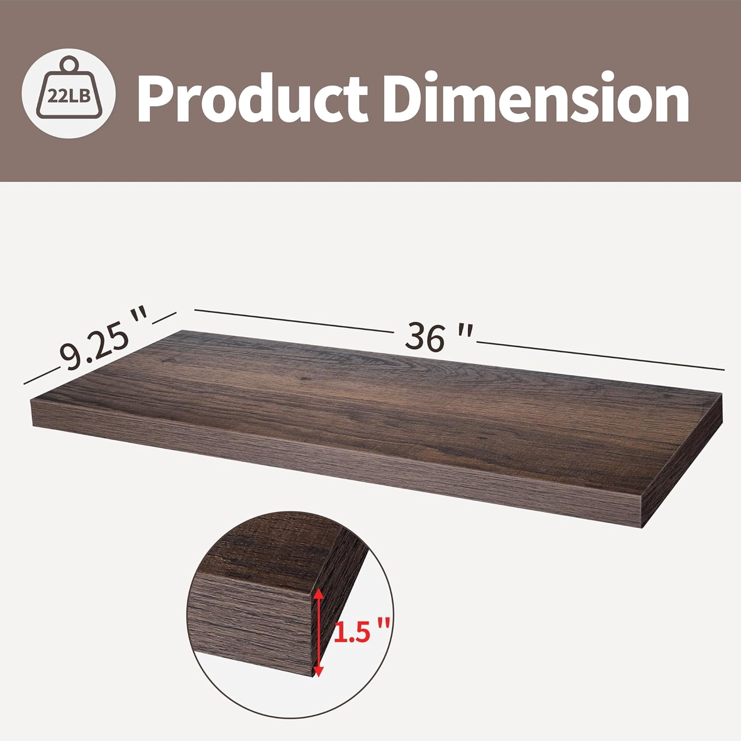 Floating Shelves, 36 Inch Wall Shelf Set of 2, Hanging Shelf with Invisible Brackets, Wall Decor for Bathroom, Bedroom, Living Room, Kitchen Storage, Rustic Brown
