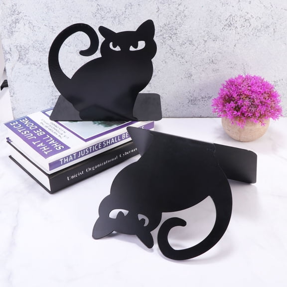 BESTYASH Creative Cat Design Bookends for Organizing Books in Study Room Made of Metal Black Color Fits Most Decor Styles 3.94 Inches