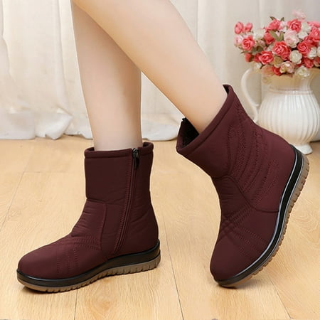 

Cathalem S Boots for Women Ladies Shoes Mid Length Snow Boots Flat Velvet Warm Boots Casual Shoes Jean Boots for Women Booties Red 8.5