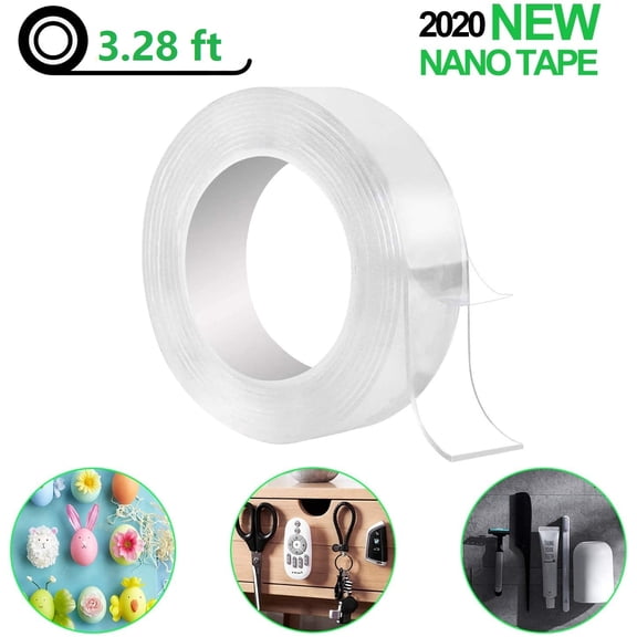Multipurpose Double Sided Mounting Tape - Washable Traceless Clear Adhesive Tape - Household & Industrial Gel Grip Tape (3.28 FT)