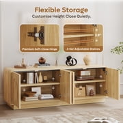Bestier Modern TV Stand for TVs up to 70,Push-To-Open Door,Media Console Cabinet with 4 Arched Doors and Curved Corners, Entertainment Center with Adjustable Shelves and Cable Management,Natural Oak