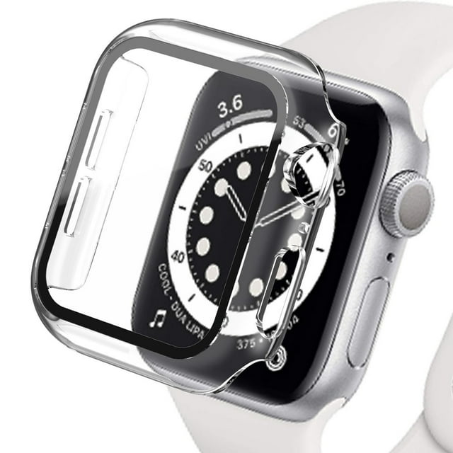 2 pack Case Built in Tempered Glass Screen Protector Compatible with Apple Watch Series 44mm 40mm 45 mm 41mm , Matte PC Case Bumper Overall Protective Cover for iwatch series 6 5 4 7 SE 3 2 1