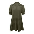 thumbnail image 5 of Njagoc3 Womens Casual Loungewear Soft Cotton-Blend Solid Color Ruched V-Neck Short Sleeve Puff Sleeve Dress, 5 of 6