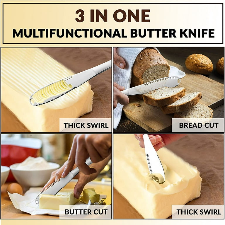 LAH KITCHEN BUTTER SPREADER KNIFE STAINLESS STEEL | 3 in 1 Multifunction  Butter Knife Curler Grater | Extra Wide Professional Butter Knife SILVER