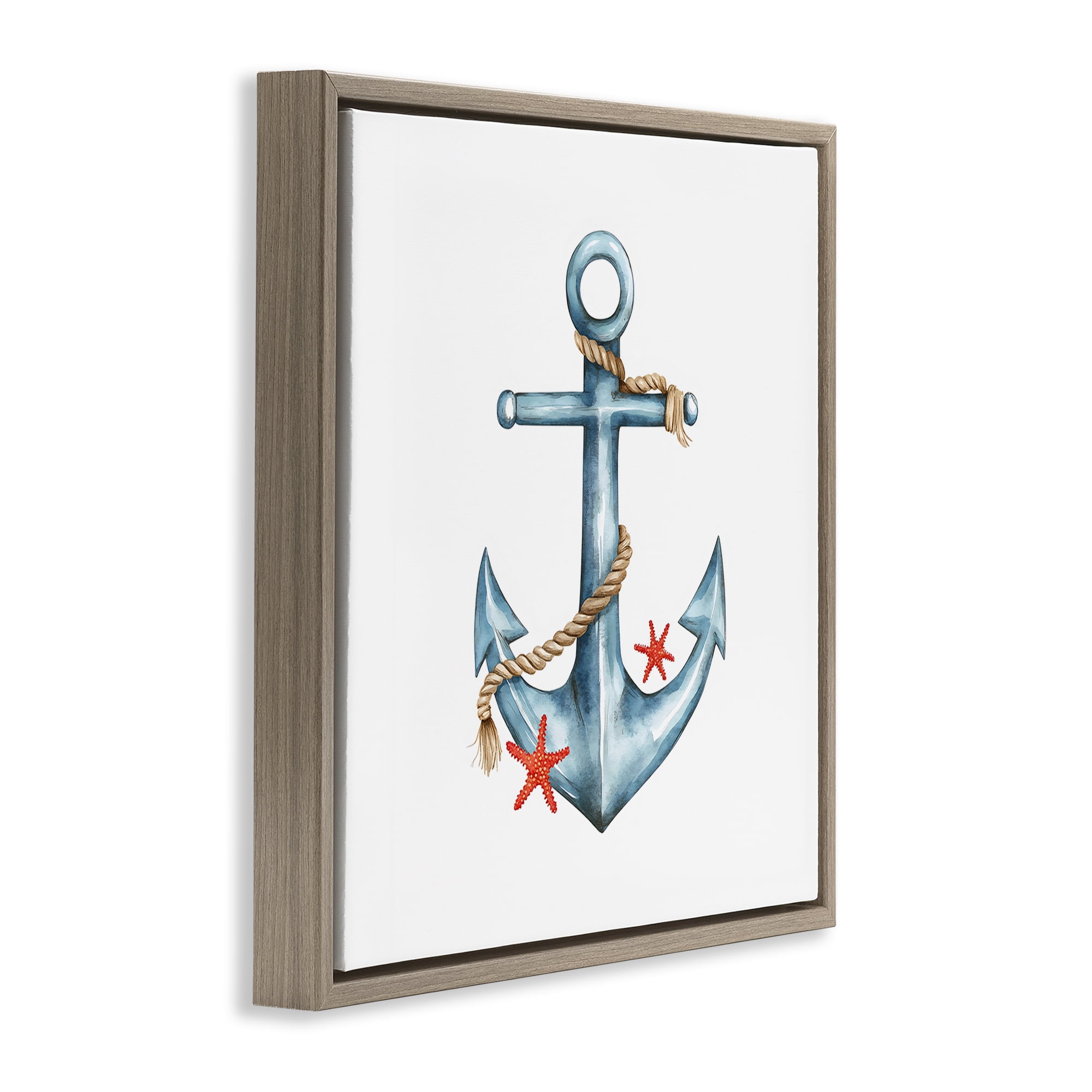 Stupell Industries Cute Sailor Anchor with Starfish Brown Framed Floater Canvas Wall Art, design by LSR Design Studio