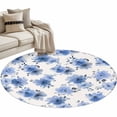 thumbnail image 2 of Blue Spring Floral 3ft Area Rug, Elegant Flowers Summer Botanical Washable Non-Slip Small Round Rugs for Entryway Bedroom Kitchen, Soft Circle Carpet for Dining Room, Playroom Nursery Rug, 2 of 9