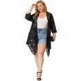 thumbnail image 3 of Plus Size Draped Shawls for Women Lightweight Open Front Lace Cardigans Black 2X, 3 of 7