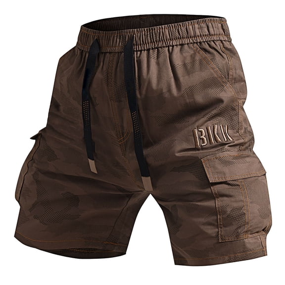 Cargo Shorts for Men Multi Pocket Elastic Waistband Shorts Pants Drawstring Ripstop Straight Leg Camo Cargo Shorts Casual Loose Fit Hiking Running Outdoor Golf Shorts,Brown M