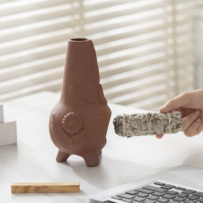 Handmade Ceramic Incense Holder – Long Palo Santo Holder & Sage Burner Stick Stand for Meditation, Smudging & Space Cleansing (20.2cm/7.95 Inch)