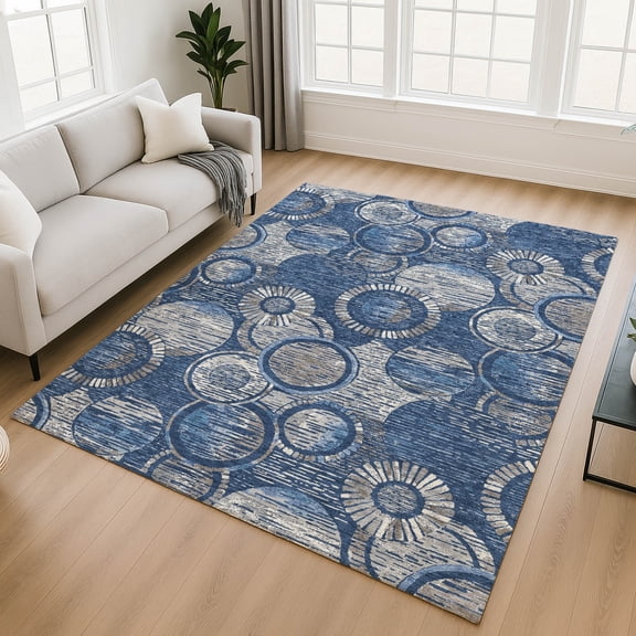 Addison Rugs Mayfield Premium Machine Washable Transitional Geometric Navy Rectangle Rug, 10' x 14'