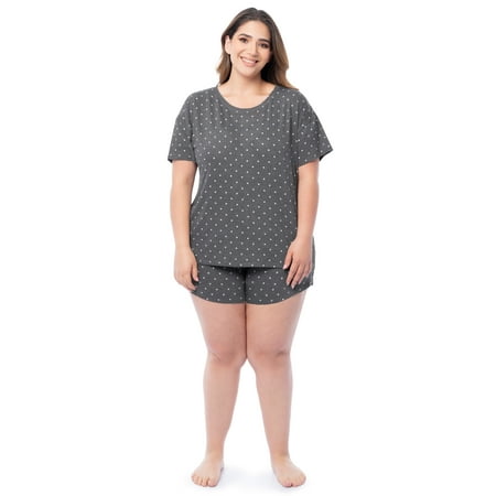 Fruit of the Loom Women's Soft and Breathable Short Sleeve Crew Top & Pajama Short Set, Sizes S-4X