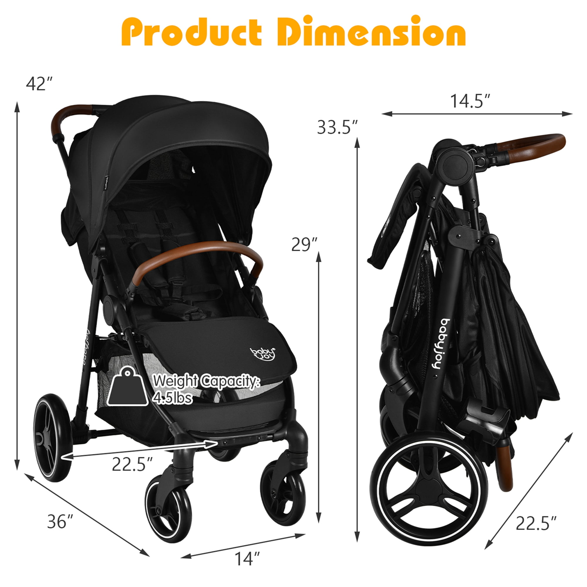 Costway High Landscape Baby Stroller Pushchair with Expandable & Footmuff Canopy 20 lbs 0-3 Years Black