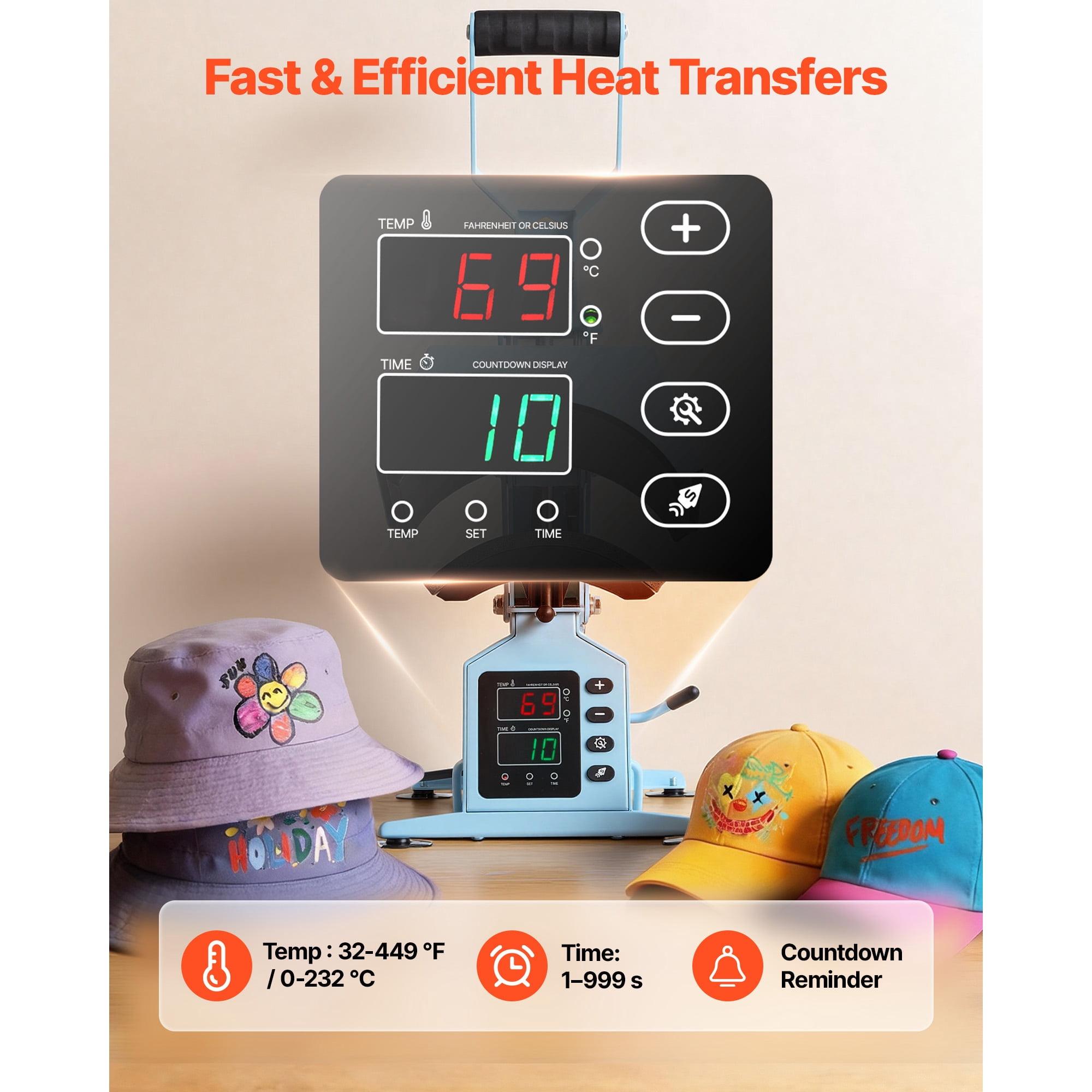 KFFKFF Hat Heat Press Machine with Dual Interchangeable Platens and Cap Stretcher, Accurate Temperature and Time Settings, Ideal for Heat Transfer Vinyl and Sublimation on Hats and Caps, Light Blue