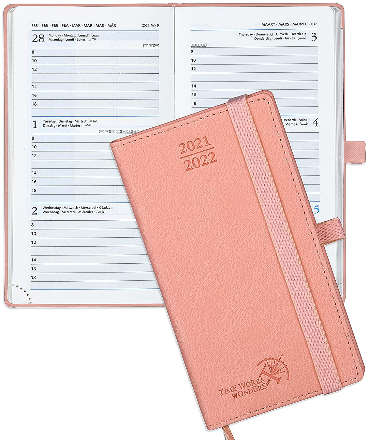 2021 Planner Weekly & Monthly Pocket Calendar Small Size 3-1/2 x 6 Vegan Leather Hard Cover Agenda 2021 with Note & Address Pages Green 