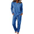 thumbnail image 4 of Pajamas For Women Leopard Print Loungewear Set Crew Neck Long Sleeve Top And Drawstring Wide Leg Pants Two Piece Pajama Set, 4 of 6