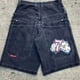 thumbnail image 1 of Pantalones cortos de mezclilla holgados con estampado de alas góticas para hombre, pantalones cortos de mezclilla con patrón de gran tamaño, moda popular de calle alta, verano de los años 2000, y2k, 1 of 5