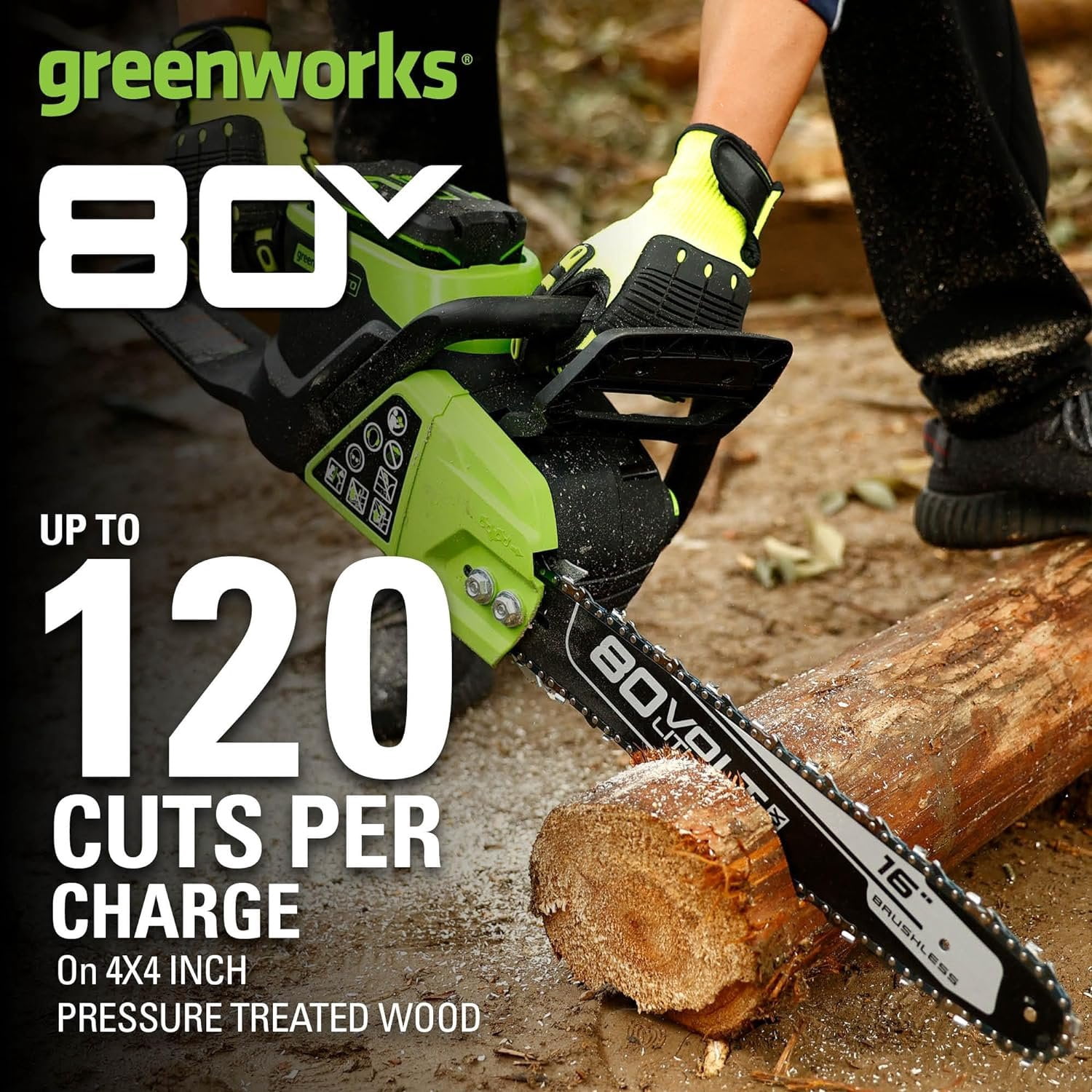 Greenworks 80V 16" Brushless Cordless Chainsaw Great For Tree Felling, Limbing, Pruning, and Firewood / 75+ Compatible Tools, Tool Only