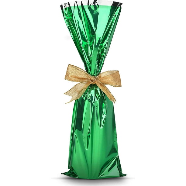 MT Products Metallic Green Mylar Wine Gift Bags for Bottles Pack of 25