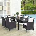 thumbnail image 2 of Modern Contemporary Urban Design Outdoor Patio Balcony Seven PCS Dining Chairs and Table Set, White, Rattan, 2 of 7