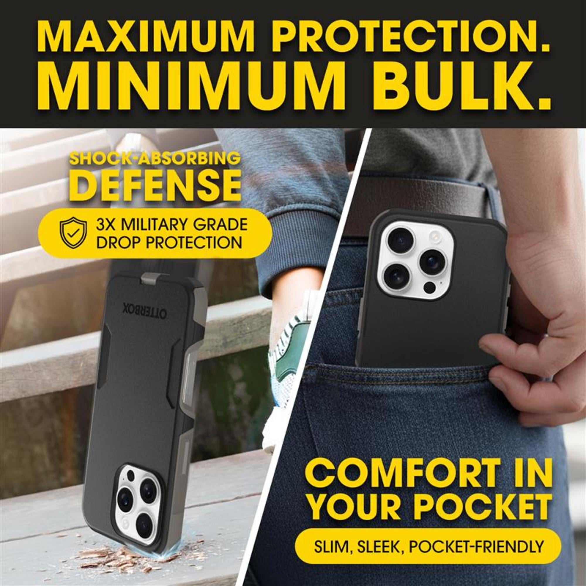 OtterBox iPhone 16 Pro Max (Only) – Commuter Series Case – Built-In MagSafe – Thin, Dual-Layer, Pocket-Friendly, Port Cover – Black Ash (Black/Grey)