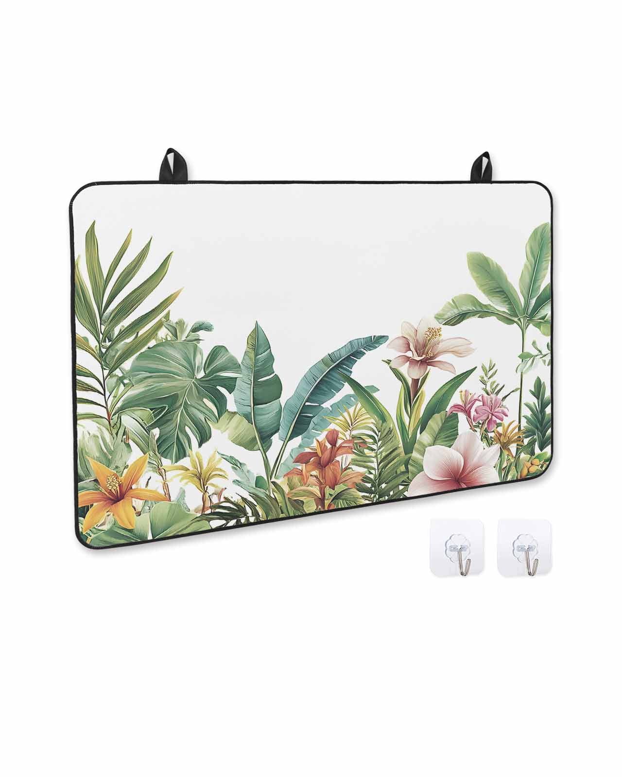 nqOlkjepod Large Induction Cooktop Protector Mat 24"x21", Summer Tropical Stove Top Covers for Electric Stove, Floral Vintage Green Leaves Decorative Stove Burner Cover Mats, Glass Top Stove Cover
