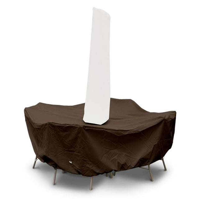 Weathermax Ensemble de Table Ronde 60 Pouces avec Trou pour Parasol Chocolat, Diamètre 78 Pouces x 38 Pouces H
