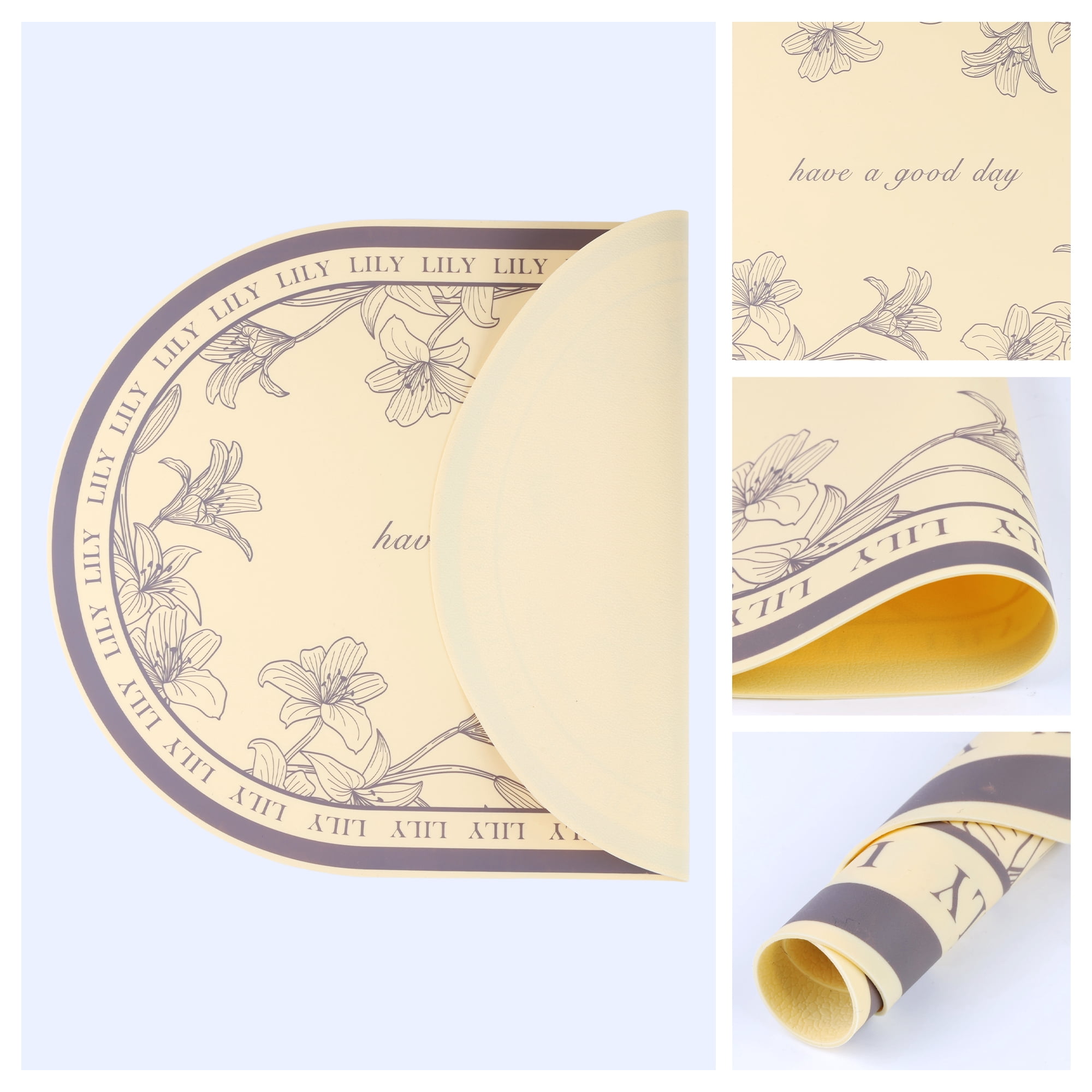 Placemats Set of 6 Leather Placemats for Kitchen Dining Table Decor Wipeable Floral Table Mat Light Yellow 16.9*11.8inch