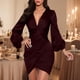 thumbnail image 2 of Vestido midi formal plisado para mujer - Vestido de cóctel con escote en V profundo y cremallera, 2 of 6
