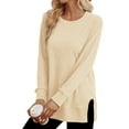 thumbnail image 3 of MOSHU Crewneck Sweatshirts for Women Side Split Long Sleeve Shirts Fashion Fall Womens Tops, 3 of 9