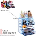 thumbnail image 6 of Acrylic Makeup Organizer - Cosmetic and Jewelry Storage Case Display - 2-Piece Women's Accessories Set with 7 Drawers and 16 Comportment Slots - Blue, 6 of 8