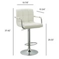 thumbnail image 6 of AC Pacific Contemporary Adjustable Swivel Kitchen Bar Stool Chair with Cushion and Armrest, 24"-33", White, 6 of 9
