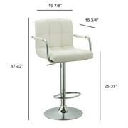AC Pacific Contemporary Adjustable Swivel Kitchen Bar Stool Chair with Cushion and Armrest, 24-33, White