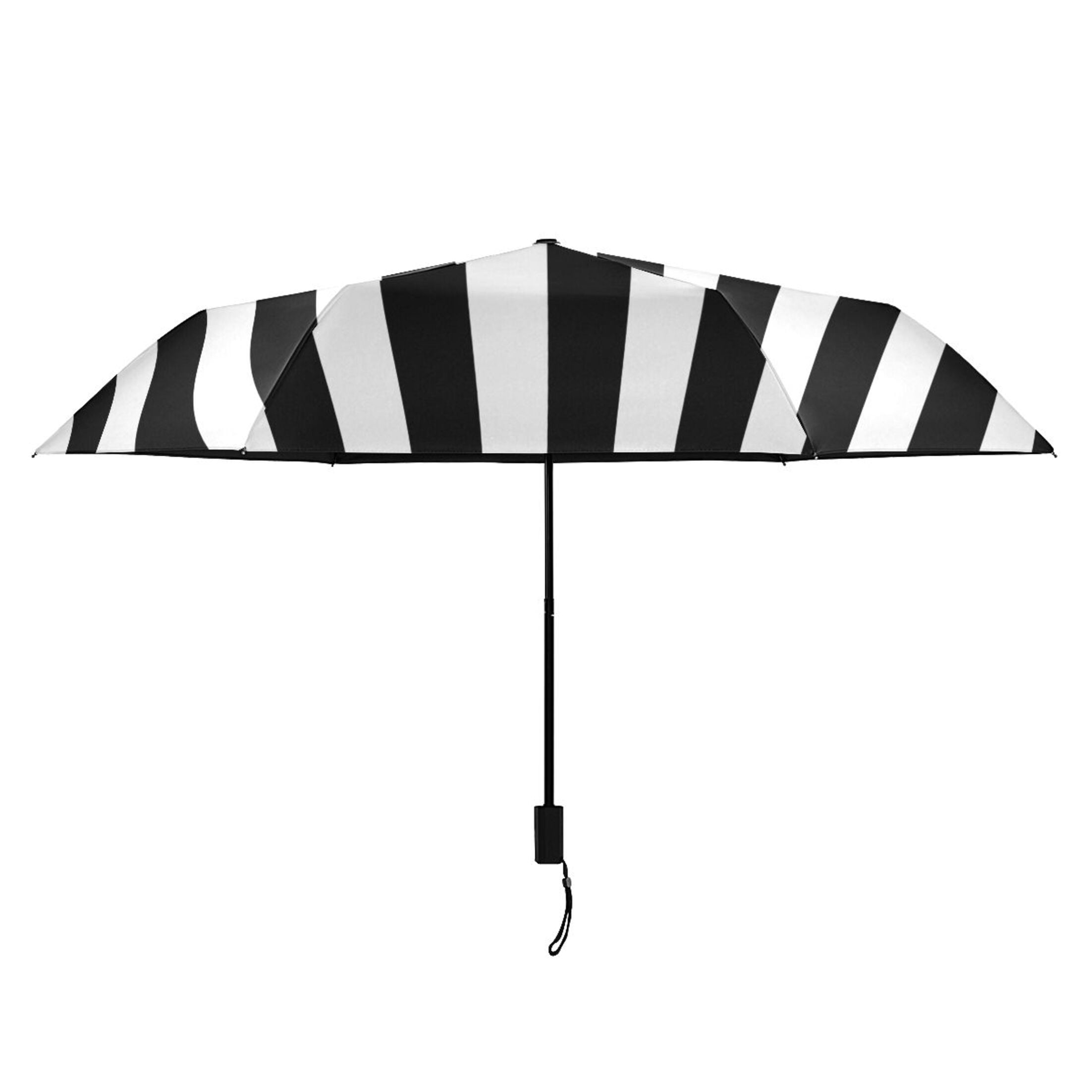 Compact Sun Umbrella Windproof Travel Umbrellas for Rain Strong Portable UV Protection Black and White Striped
