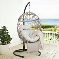 Ulax Furniture Rattan Egg Hanging Chair with Stand and Footrest, Beige