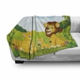 thumbnail image 3 of Cartoon Soft Flannel Fleece Throw Blanket, Style Lion Family in the Forest Africa Savannah Safari Habitat, Cozy Plush for Indoor and Outdoor Use, 50" x 70", Green Pale Blue Yellow, by Ambesonne, 3 of 6