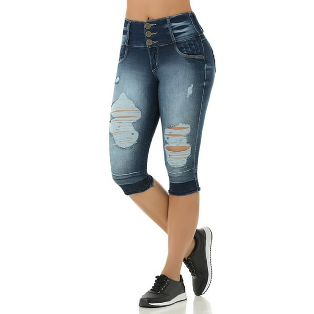 Women Plus Size Ripped Capris Skinny Jeans - Walmart.com
