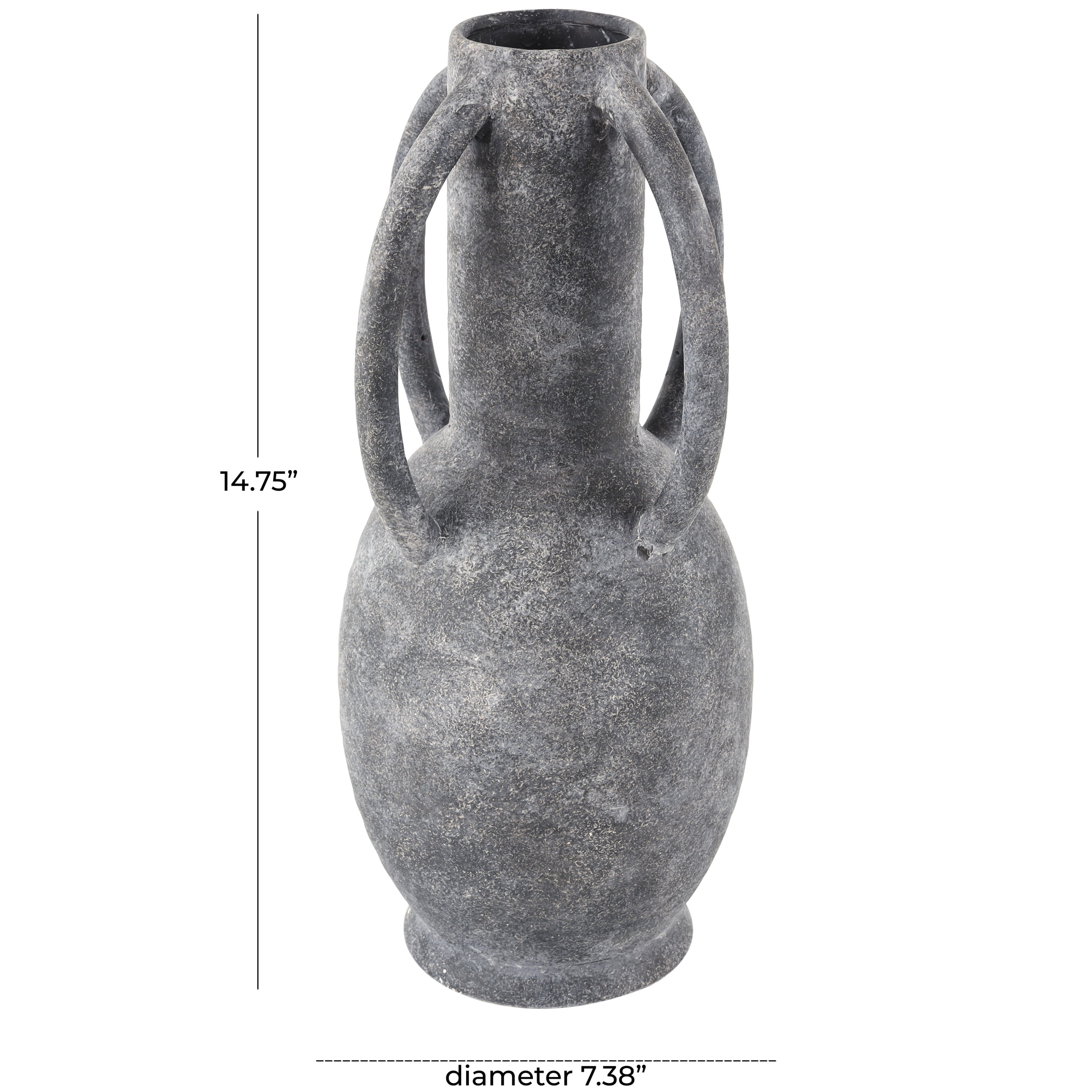 DecMode 15" Textured Whitewashed Gray Ceramic Vase with 4 Handles