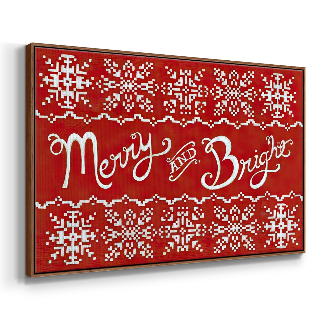 Fair Isle Snowflake I - Framed Gallery Wrapped Holiday Canvas - 17 x 25 - Rosewood Frame